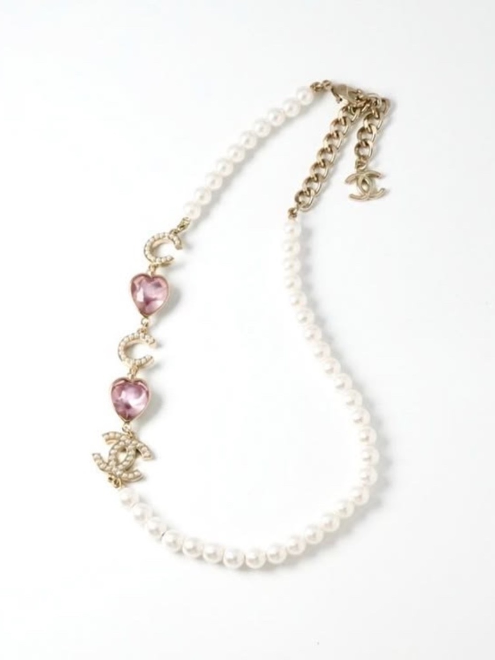 CC Pink Heart Crystals Necklace pearl Limited Edition Collection Fall/Winter 23